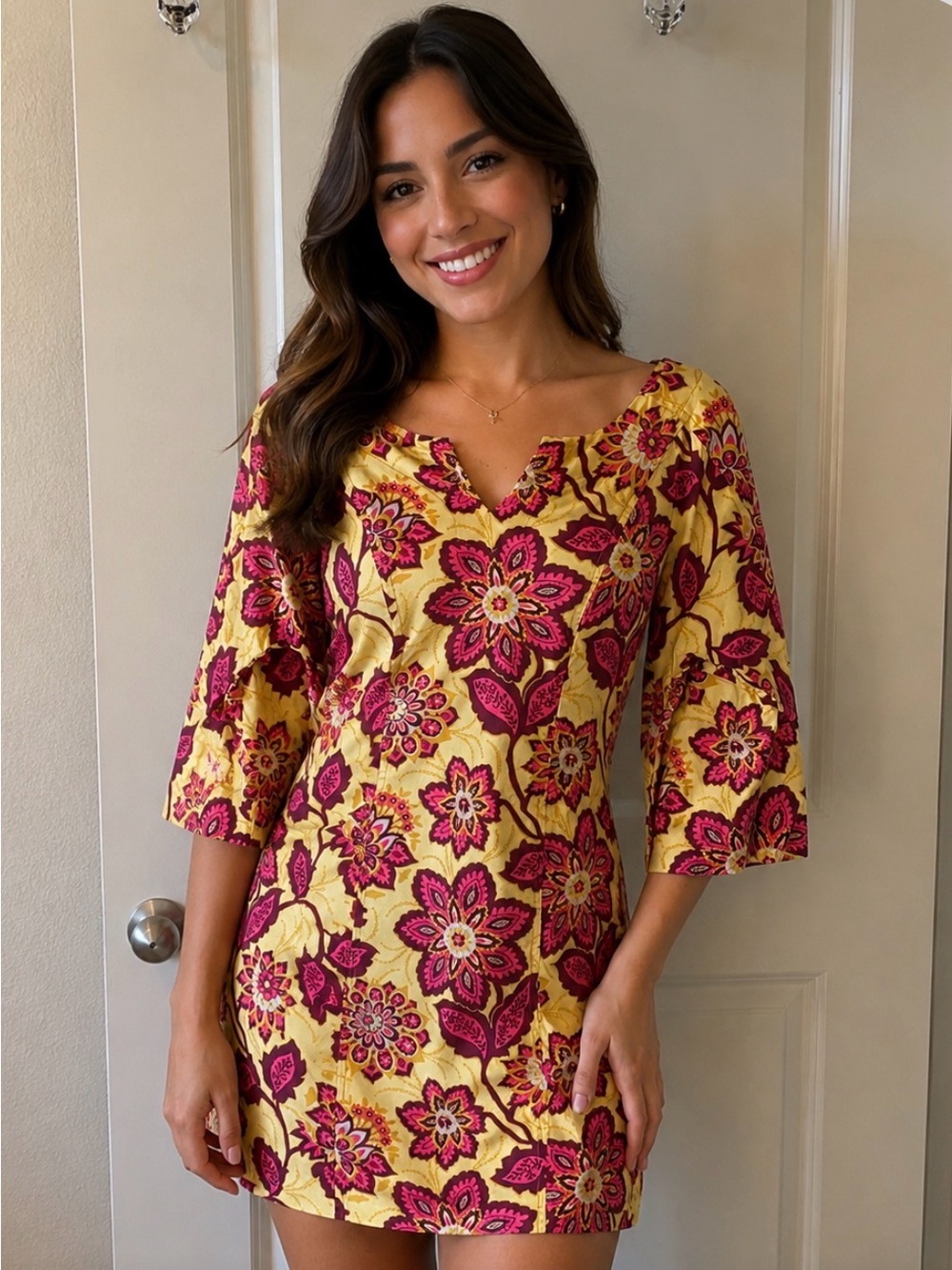 Uncle Frank Yellow and Fuchsia Floral Mini Dress NWOT Medium Summer Resortwear